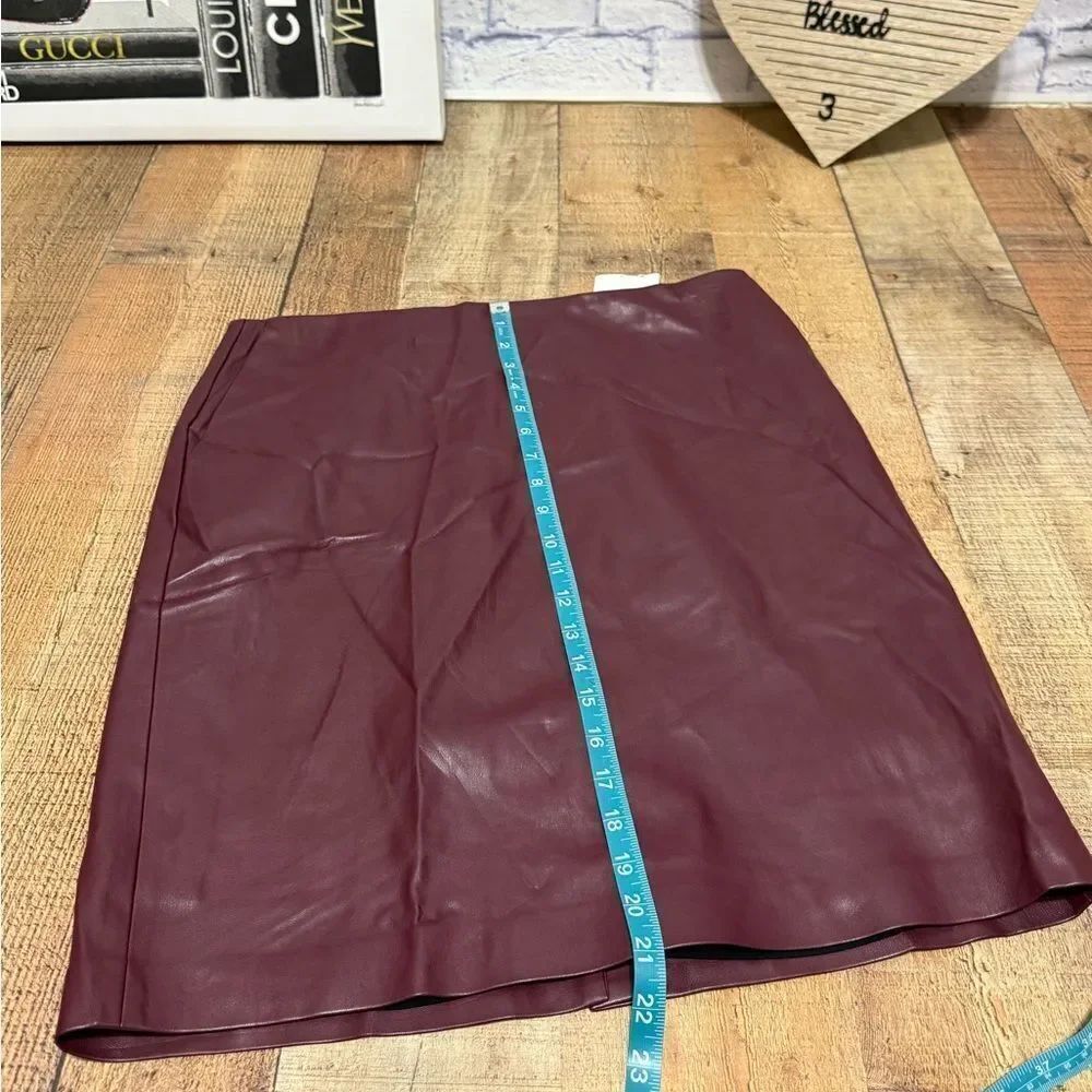 THEORY Women Faux Leather clean pencil Skirt bedford NWT burgundy size 12 - Picture 8 of 15